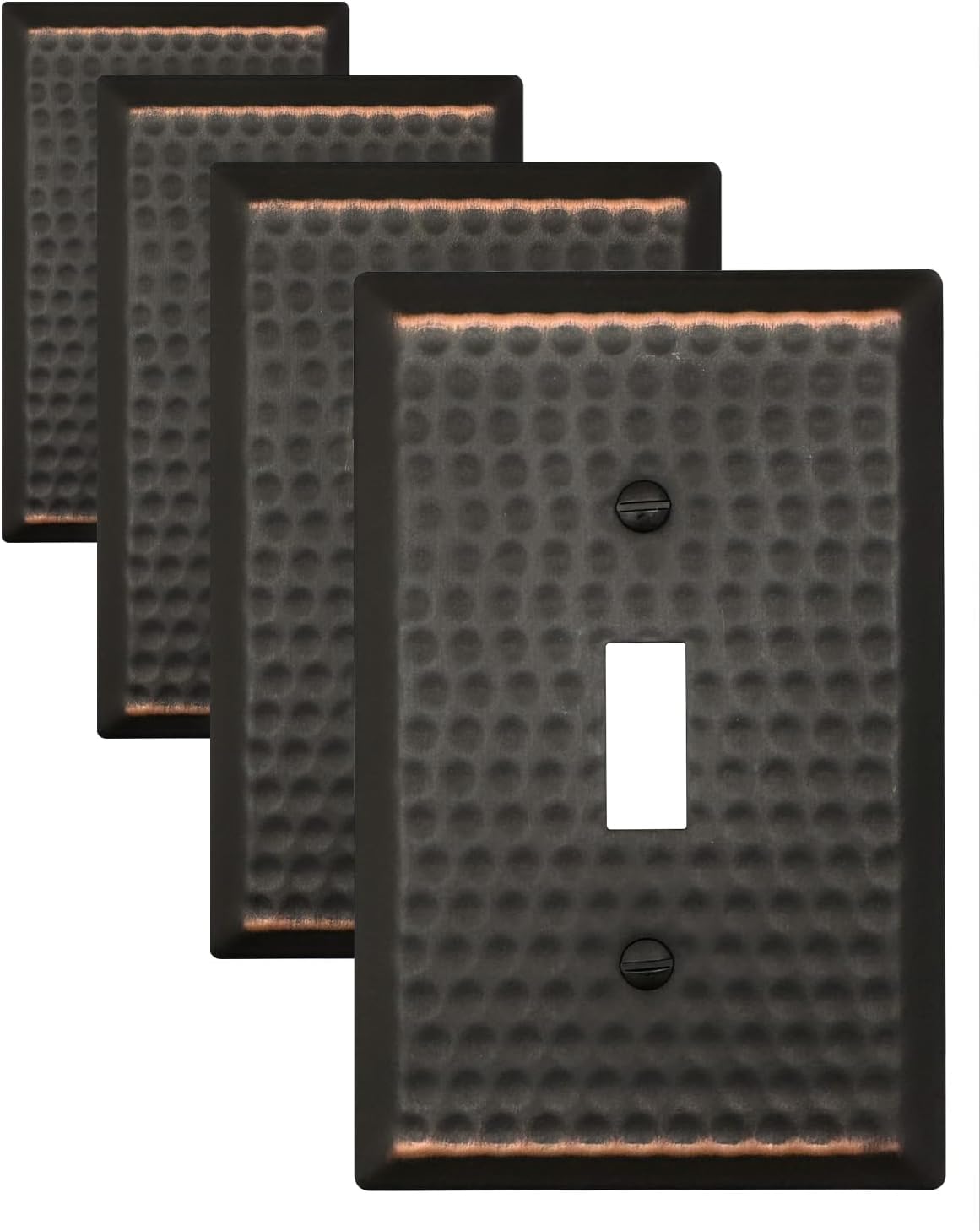 ZILLSEA Hammered Aged Bronze Single Toggle Wall Plates, Metal Switch Plate Covers, 1-Gang, 4 Pack, 3.15''*4.88'', Midsize