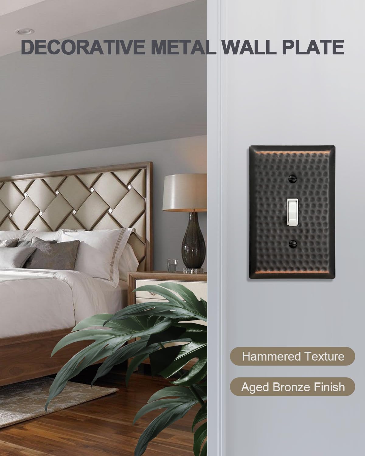 ZILLSEA Hammered Aged Bronze Single Toggle Wall Plates, Metal Switch Plate Covers, 1-Gang, 4 Pack, 3.15''*4.88'', Midsize