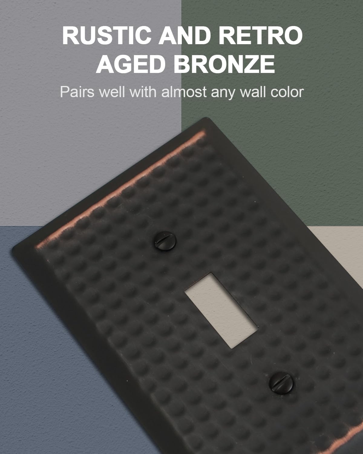 ZILLSEA Hammered Aged Bronze Single Toggle Wall Plates, Metal Switch Plate Covers, 1-Gang, 4 Pack, 3.15''*4.88'', Midsize