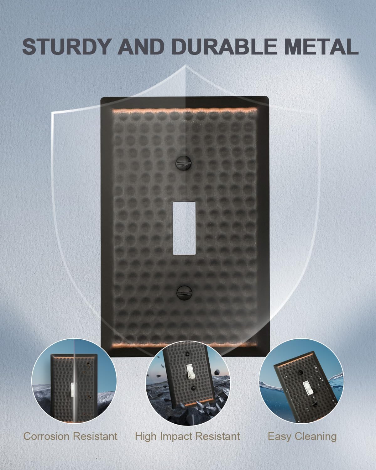 ZILLSEA Hammered Aged Bronze Single Toggle Wall Plates, Metal Switch Plate Covers, 1-Gang, 4 Pack, 3.15''*4.88'', Midsize