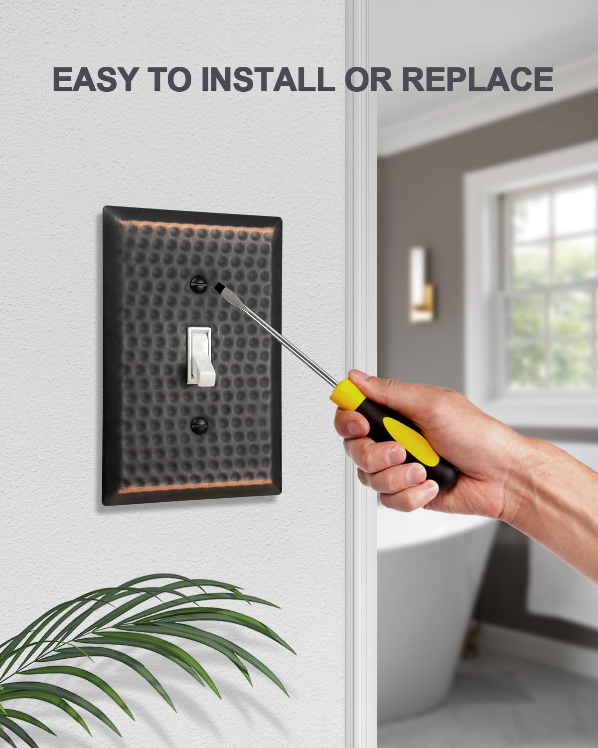 ZILLSEA Hammered Aged Bronze Single Toggle Wall Plates, Metal Switch Plate Covers, 1-Gang, 4 Pack, 3.15''*4.88'', Midsize