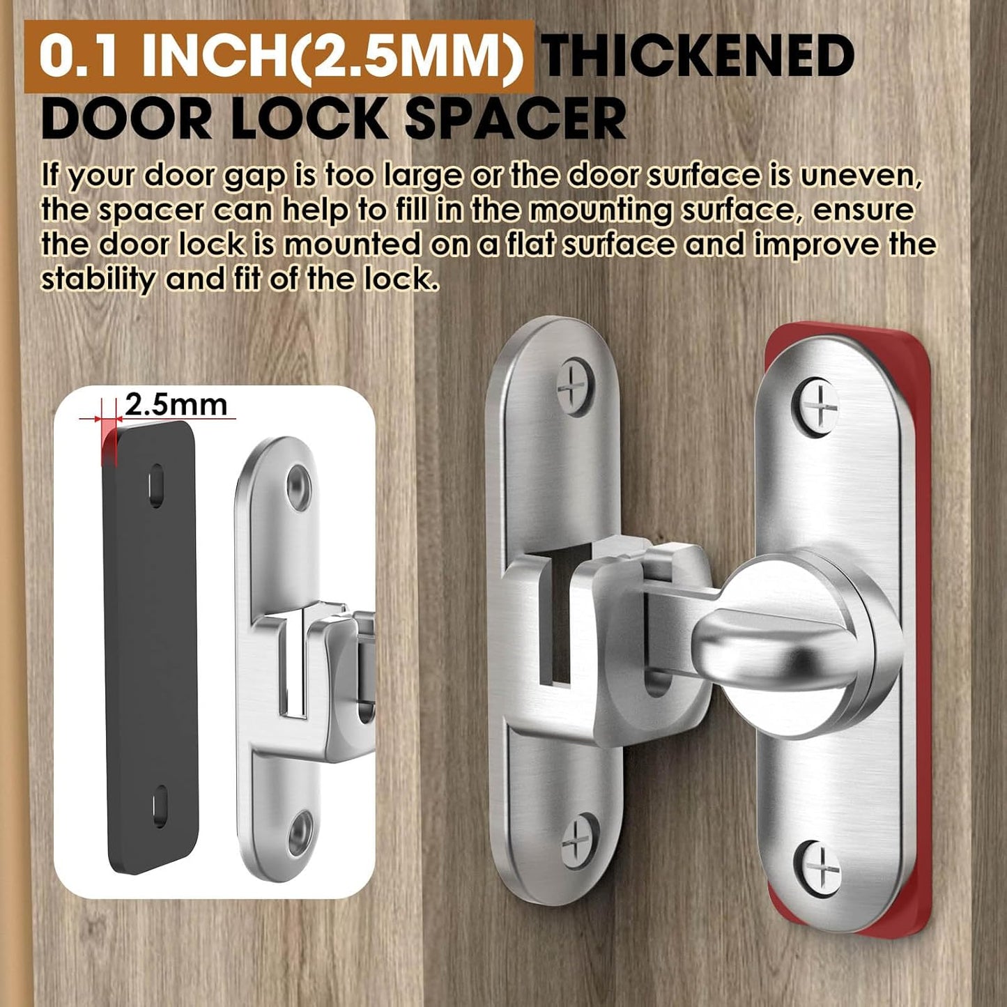 Zinc Alloy Barn Door Lock & Latch Set for Cabinet, Bathroom, Garage - 90/180 Degree Sliding Flip Lock Hardware - Silver (2 Pack)