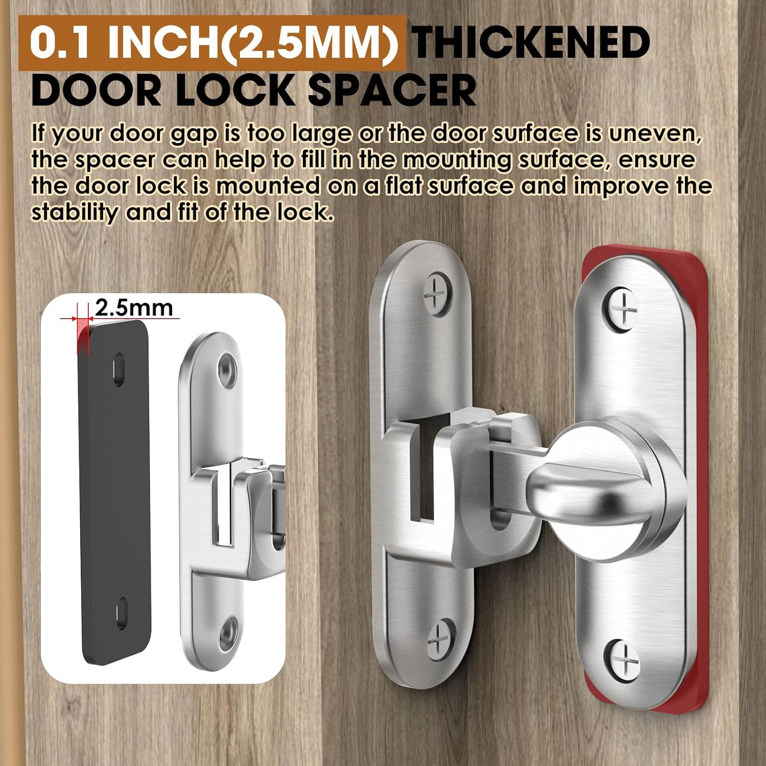 Zinc Alloy Barn Door Lock & Latch Set for Cabinet, Bathroom, Garage - 90/180 Degree Sliding Flip Lock Hardware - Silver (2 Pack)