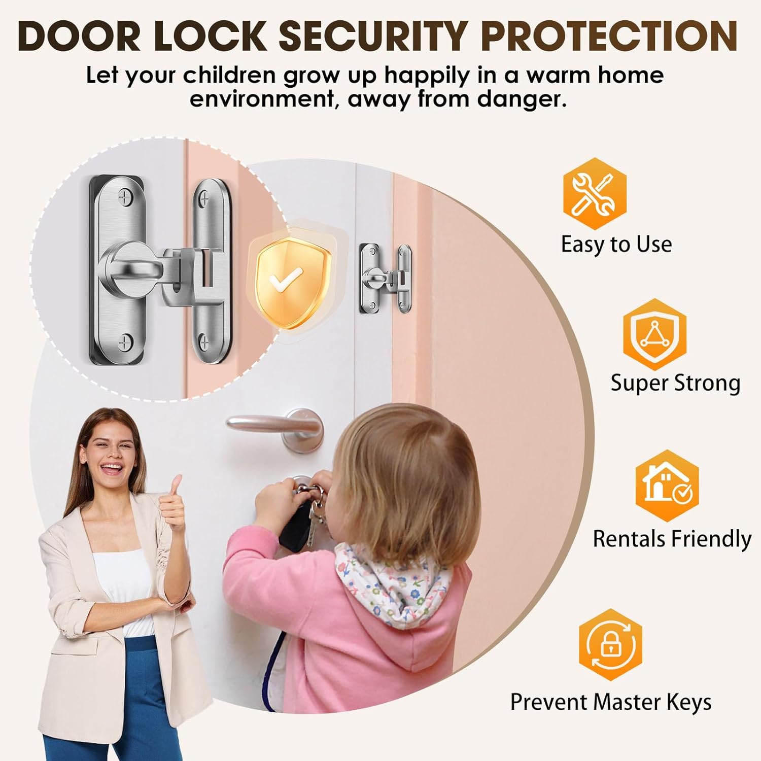 Zinc Alloy Barn Door Lock & Latch Set for Cabinet, Bathroom, Garage - 90/180 Degree Sliding Flip Lock Hardware - Silver (2 Pack)