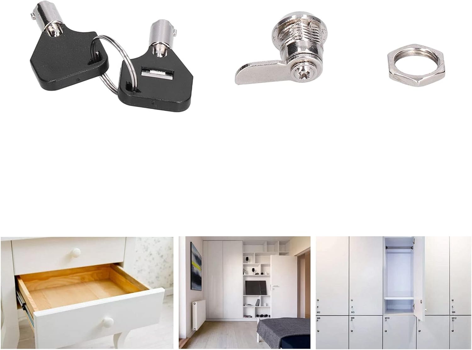 Zinc Alloy Cabinet Cam Lock with 2 Keys for Furniture, Vending Machines, Computers, Closet Doors, and Drawers