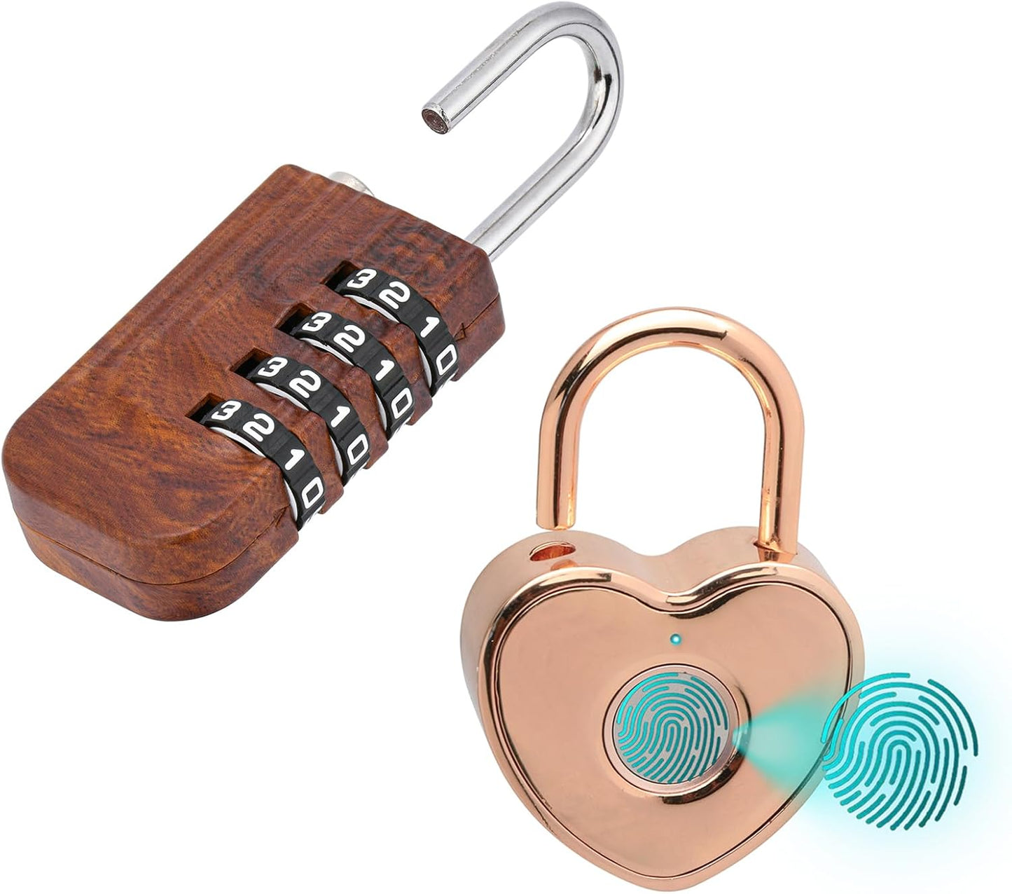 Zinc Alloy Small Keyless Padlock Set for Gym, Luggage, School, and Wallet - 1 Combination and 1 Heart Shaped Smart Padlock