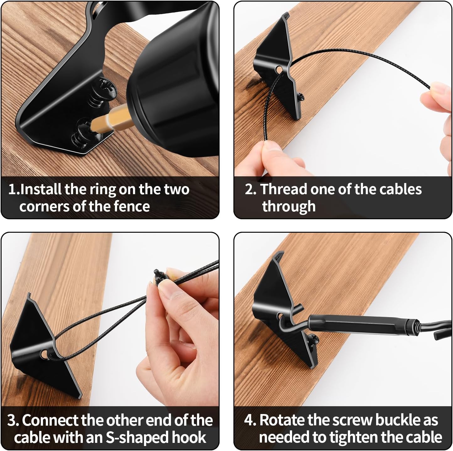 Zinc Black Steel Door Hardware Kit for Preventing Sag in Wooden Fence/Gate - Anti-Sag Support Cable Kit