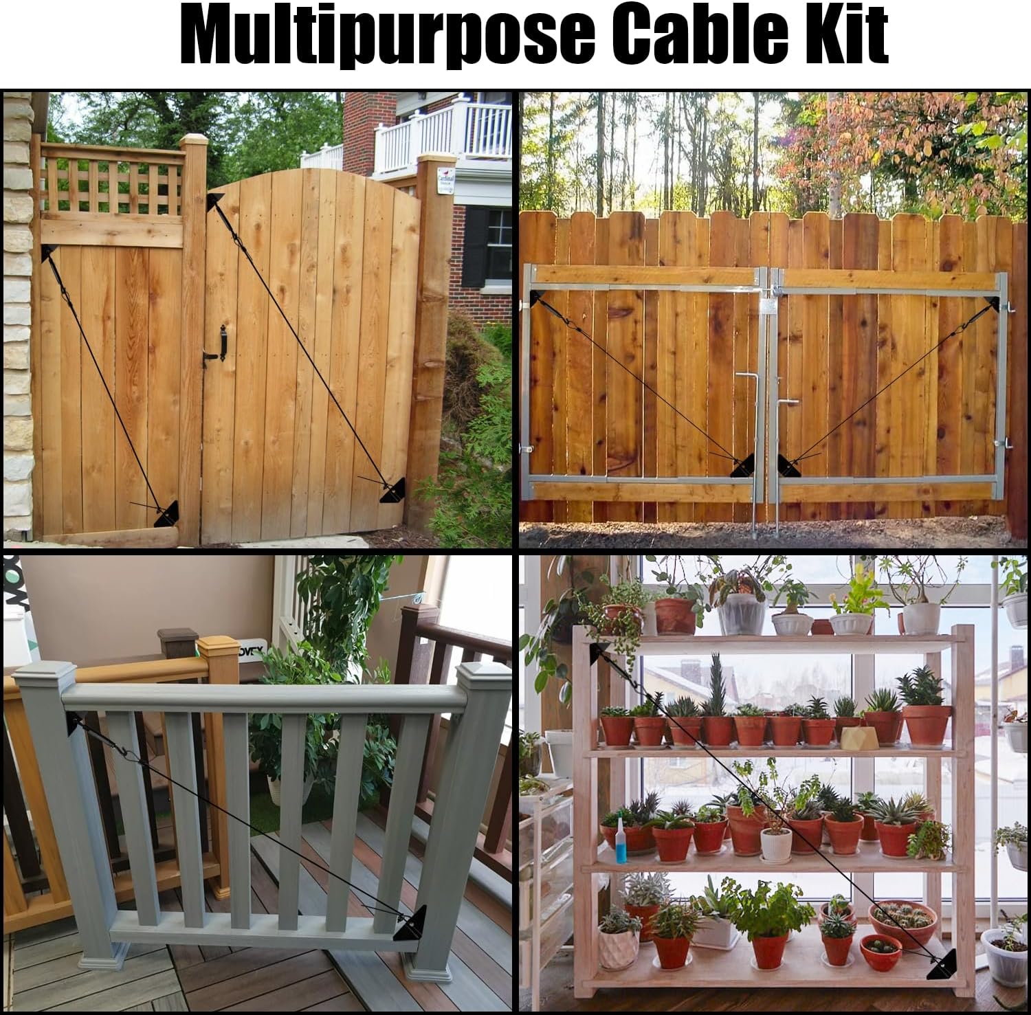 Zinc Black Steel Door Hardware Kit for Preventing Sag in Wooden Fence/Gate - Anti-Sag Support Cable Kit