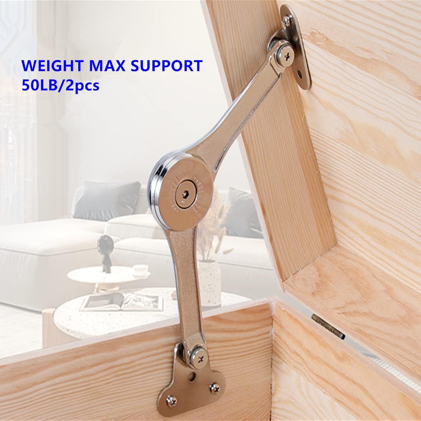 Zishengho Toy Box Hinge - Heavy Duty Soft Close Lid Hinge for Toy Chest, Cabinet, Kitchen, Wardrobe - Supports up to 50lb - 2pcs