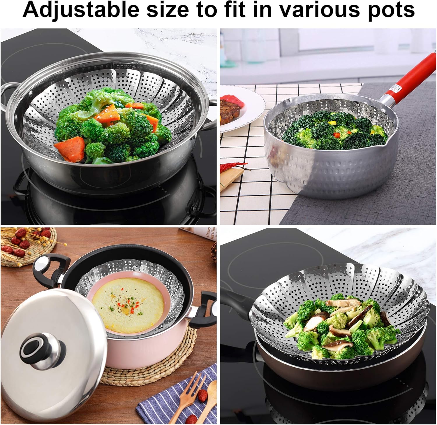 Zocy Stainless Steel Steamer Basket for Steaming & Cooking Vegetables (Small 5" to 9")