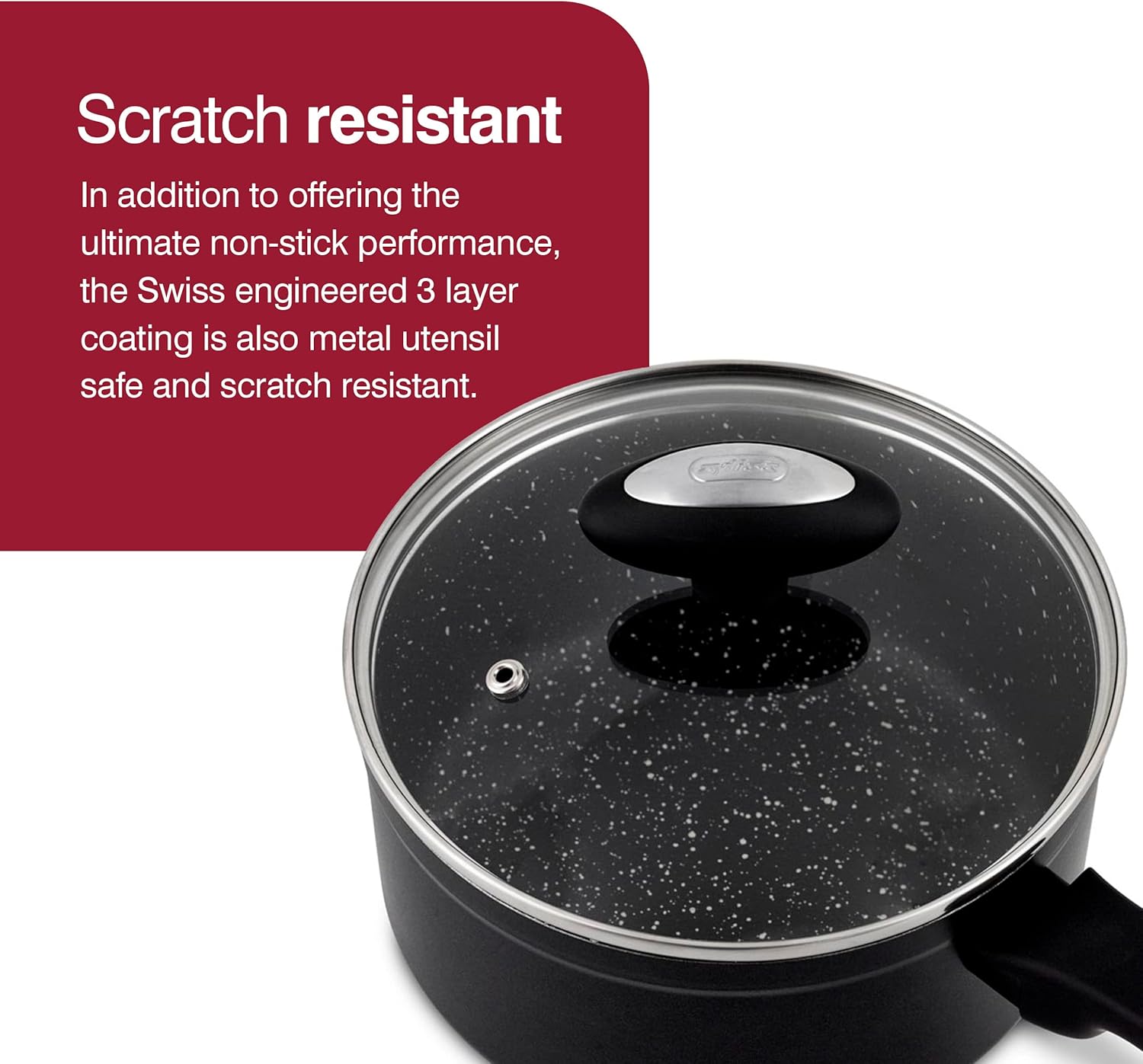 Zyliss Small Nonstick Saucepan with Glass Lid - 2.7 Quarts - Scratch-Resistant & Dishwasher-Safe Cooking Pot